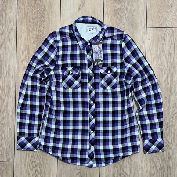 BC Clothing Tops - NWT - BC Clothing Casual Purple and Black Button Down Shirt